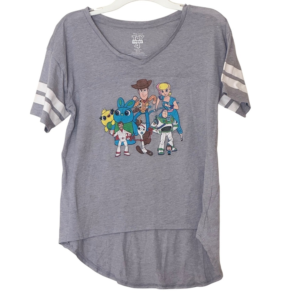 Disney Pixar Toy Story 4 Gray Graphic V-Neck Shirt Girls Medium 7-9